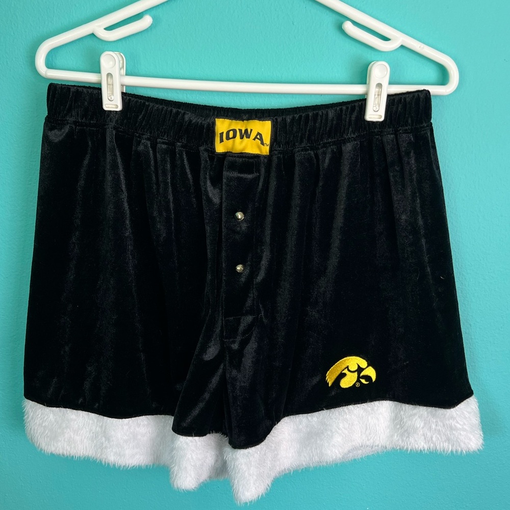 #893 EUC Unisex Sideline Velvet Iowa Holiday Pajamas Shorts w/Jingle Bells